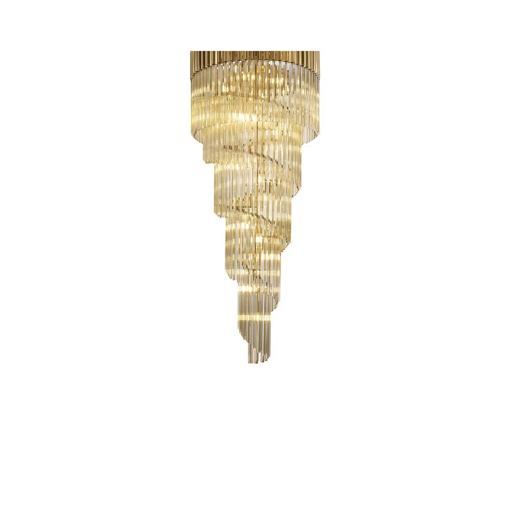 Luxuria Osiris 70cm Pendant Round 5 Layer Spiral 23 Light E14 Brass / Cognac Sculpted Glass