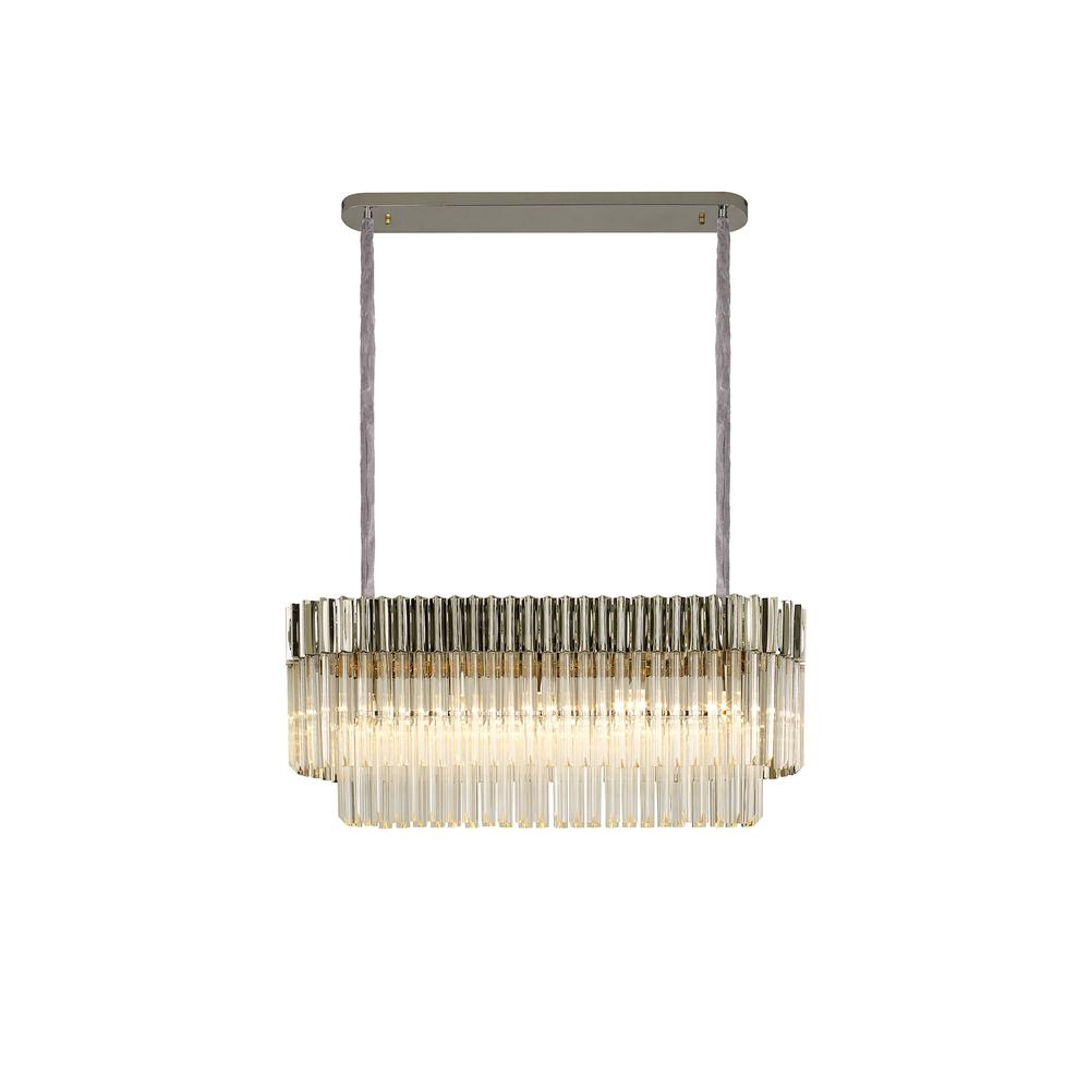 Luxuria Osiris 100x32cm Linear Pendant Rectangle 5 Light E14 Polished Nickel/Clear Sculpted Glass