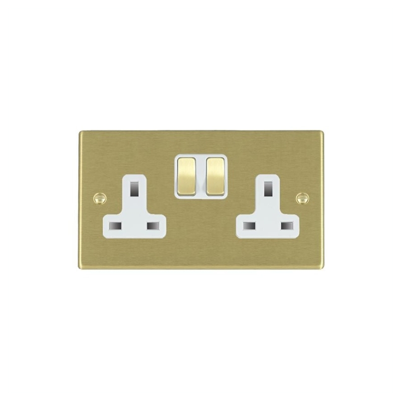 Hamilton Hartland 2 Gang 13A Switched Sockets Satin Brass/White Insert