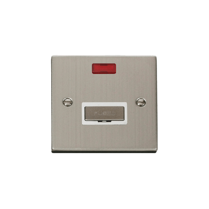 Click Deco 13A Fused 'Ingot' Connection Unit With Neon Stainless Steel Insert White