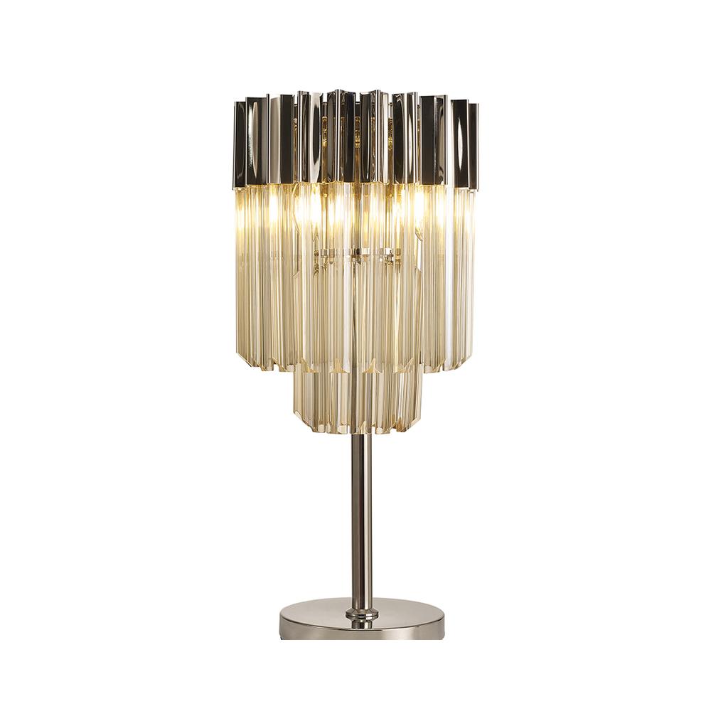 Luxuria Osiris 30xH65cm Table Lamp 3 Light E14 Polished Nickel / Cognac Sculpted Glass