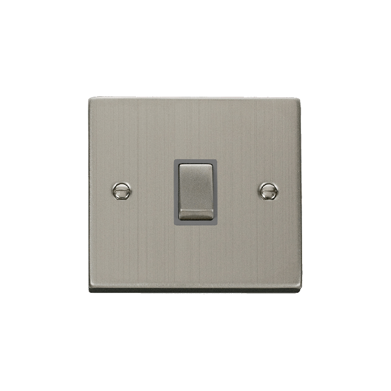 Click Deco 20A 1 Gang Double Pole 'Ingot' Switch Stainless Steel Insert Grey