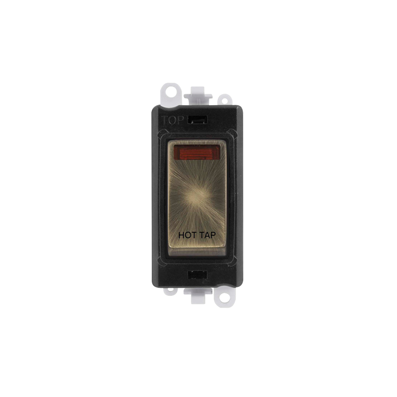 Click GridPro 20AX Antique Brass DP Switch Module with Neon Hot Tap Insert Black