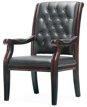 Chesterfield Black Genuine Leather Visitor Chair with Walnut Arms - GRA-F55C-1 Huddersfield