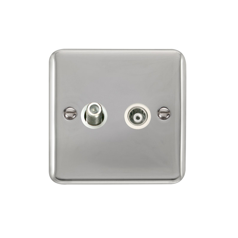 Click Deco Plus Twin Isolated Satellite & Isolated Coaxial Outlet Polished Chrome White Inserts