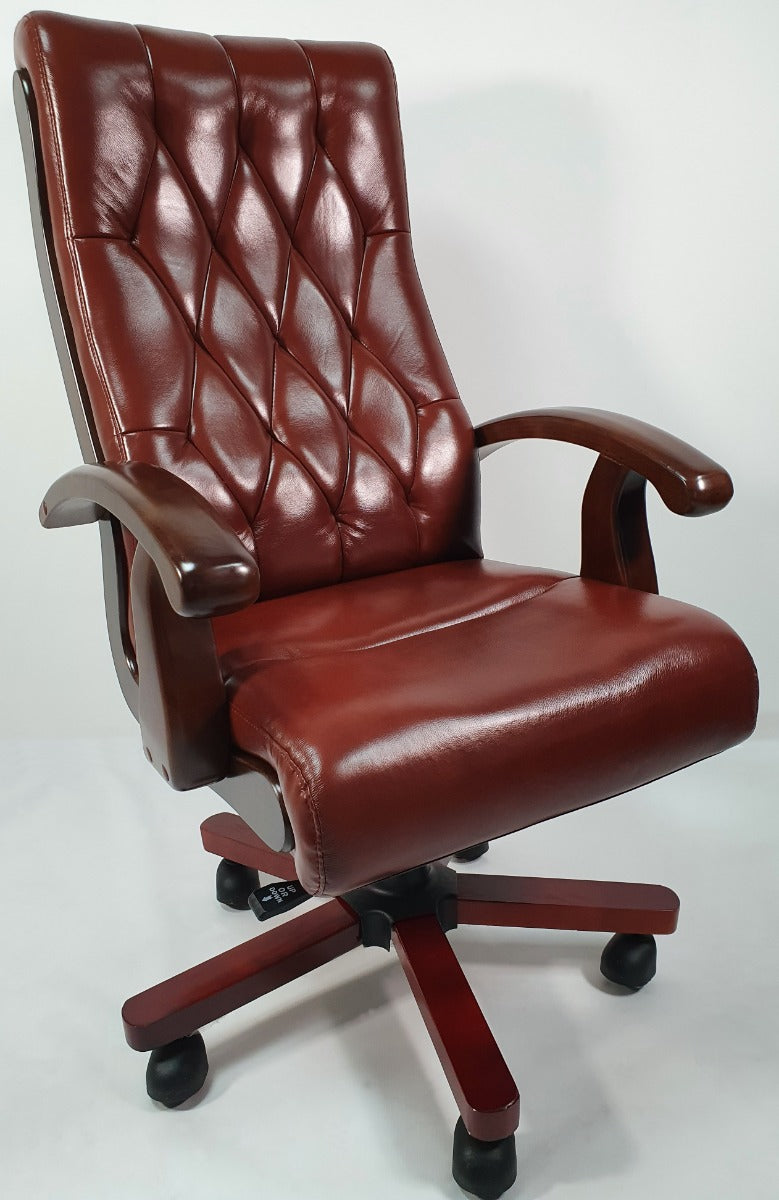 Specialising In Tan Leather Executive Office Chair with Walnut Arms - WS-977 UK