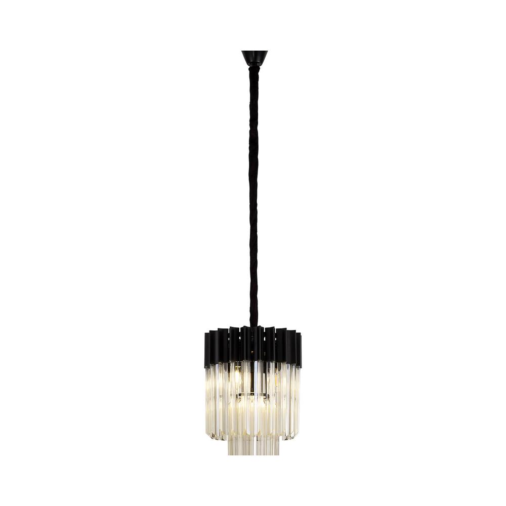 Luxuria Osiris 30cm Pendant Round 4 Light E14 Matt Black / Cognac Sculpted Glass