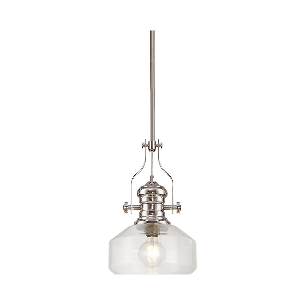 Luxuria Serena 30cm Single Pendant Light E27 Round Champfered Glass Polished Nickel / Clear