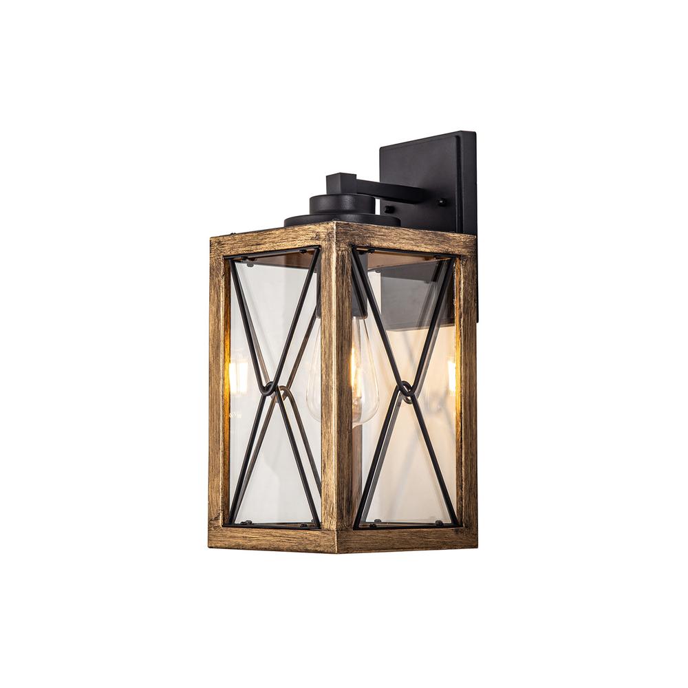 Luxuria ChiqueLux Large Wall Light E27 Wood Effect & Black/Clear Glass IP54