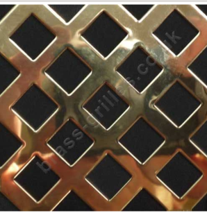Polished Brass Grille 10mm Diamond Hole Perforated Sheet 1000mm x 660mm x 0.7mm
