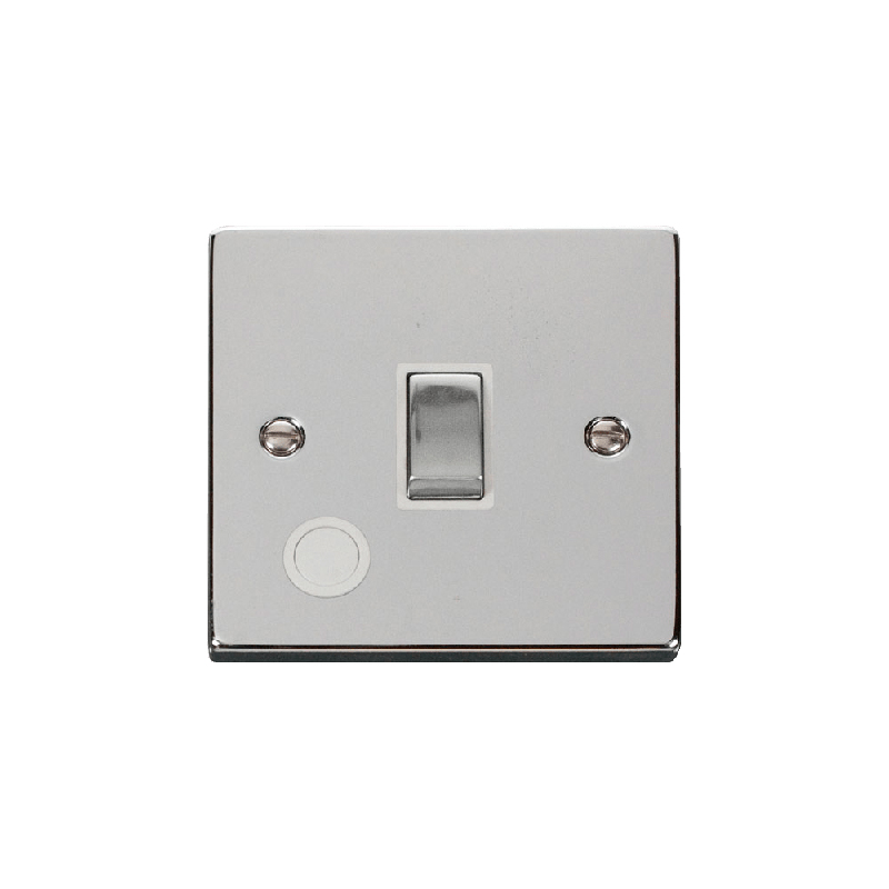 Click Deco 20A 1 Gang DP 'Ingot' Switch With Flex Outlet Polished Chrome Insert White