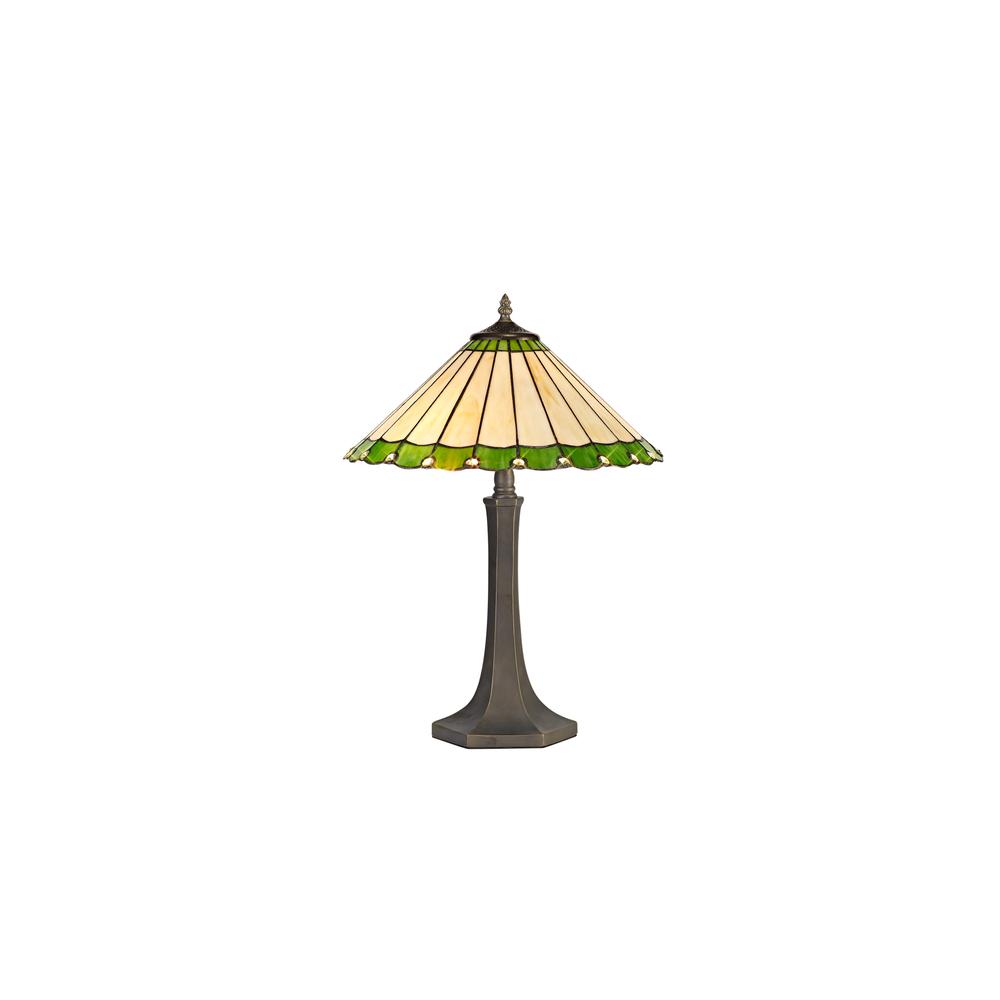 Luxuria Sleek 2 Light Octagonal Table Lamp E27 With 40cm Tiffany Shade Green/Cream/Crystal/Aged Antique Brass