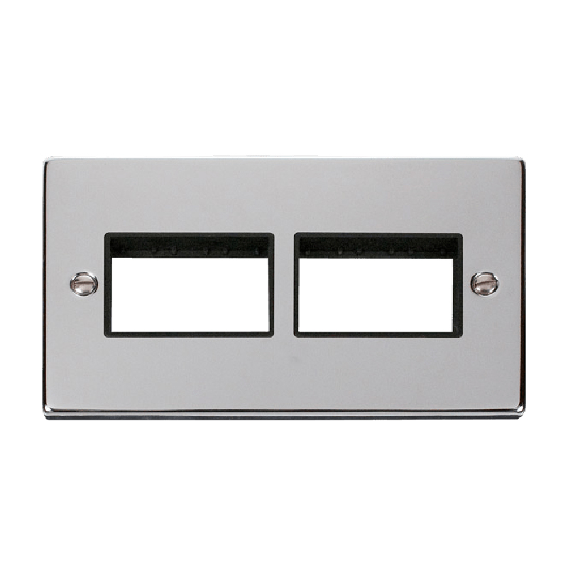 Click Deco 2 Gang Plate 2 x 3 Aperture Unfurnished Plate Polished Chrome Black Inserts