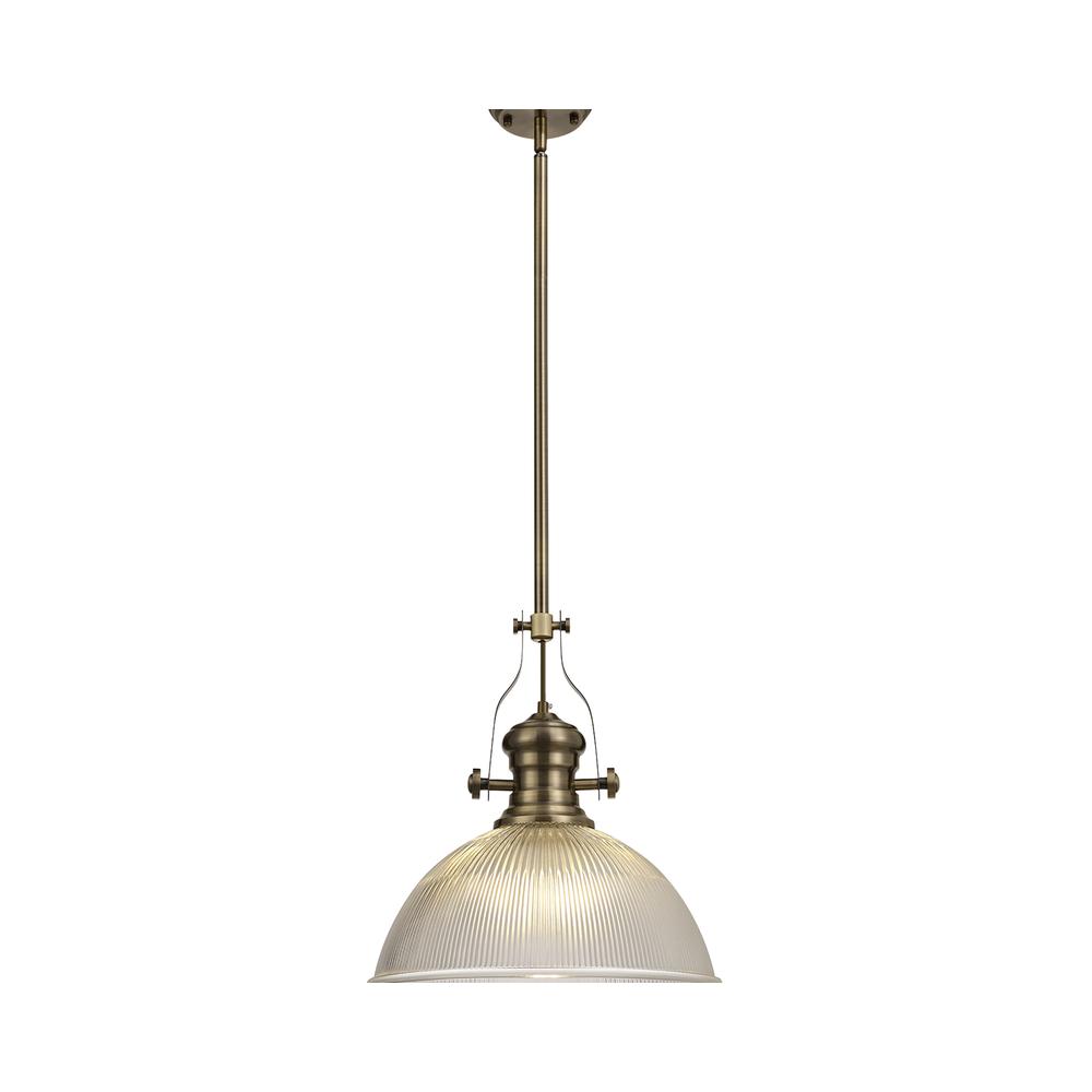 Luxuria Serena Pendant Light E27 With 38cm Dome Glass Shade Antique Brass/Clear