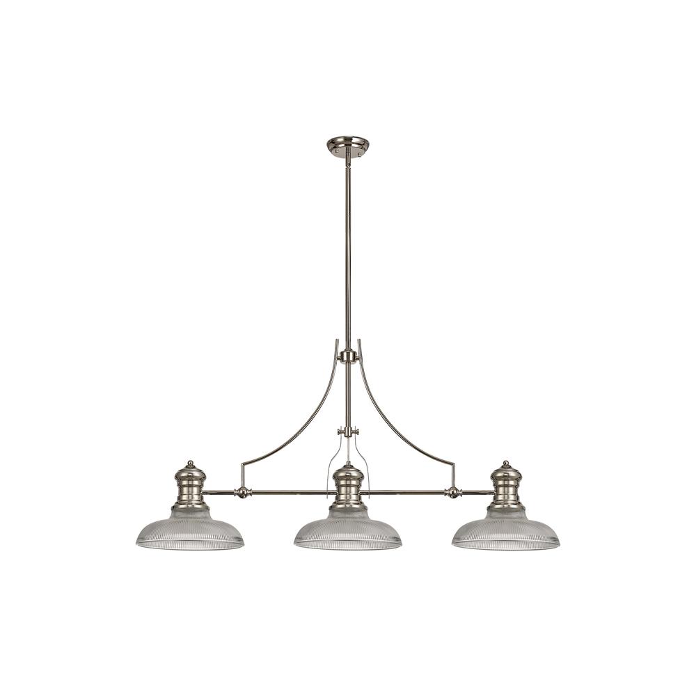 Luxuria Serena 3 Light Linear Pendant E27 With 30cm Round Glass Shade Polished Nickel Clear