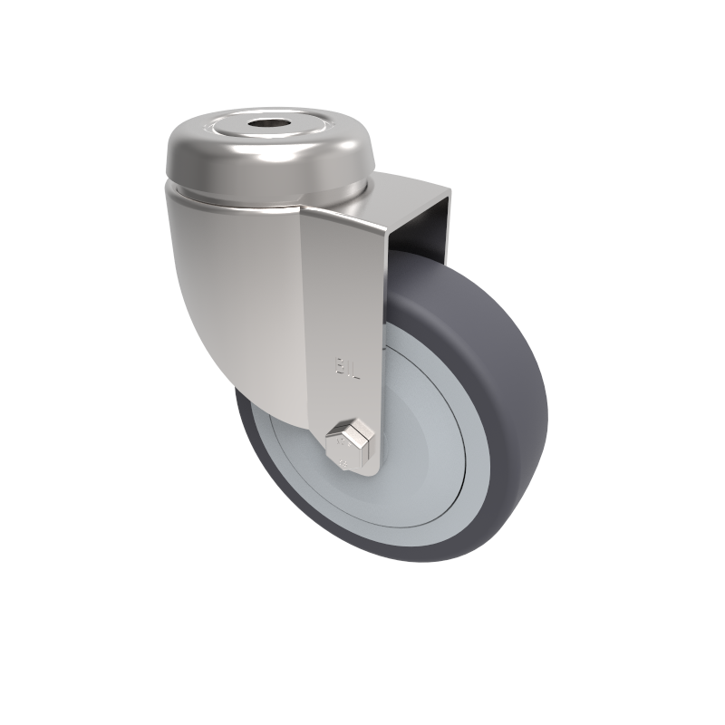 Grey Rubber Bolt Hole Swivel Castor 100mm 80kg Load