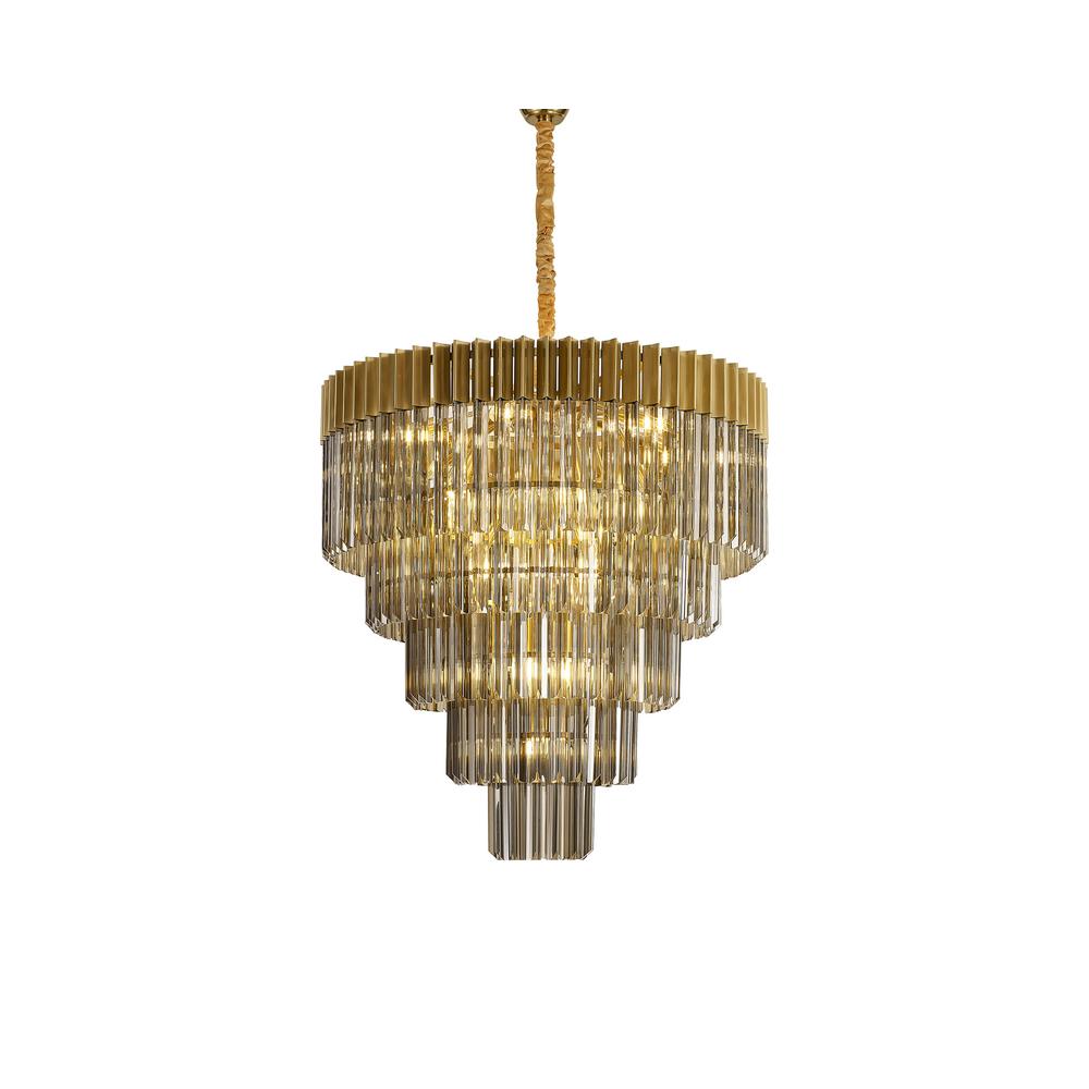 Luxuria Osiris 80cm Pendant Round 5 Tier 19 Light E14 Brass / Smoke Sculpted Glass