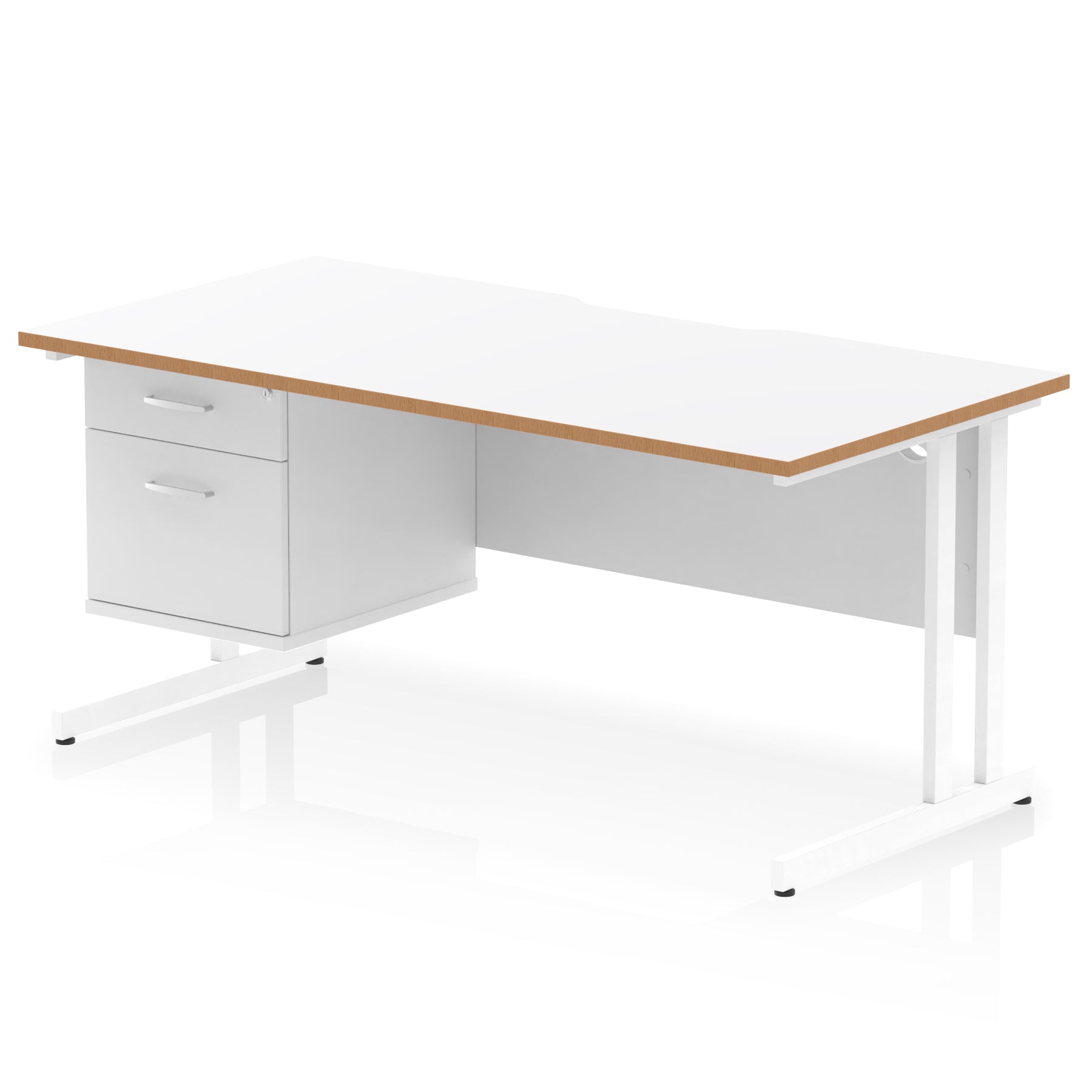 Specialising In Impulse Scalloped Edge Cantilever Straight Desk With Single Fixed Pedestal - 1600mm - Multiple Colour Options UK