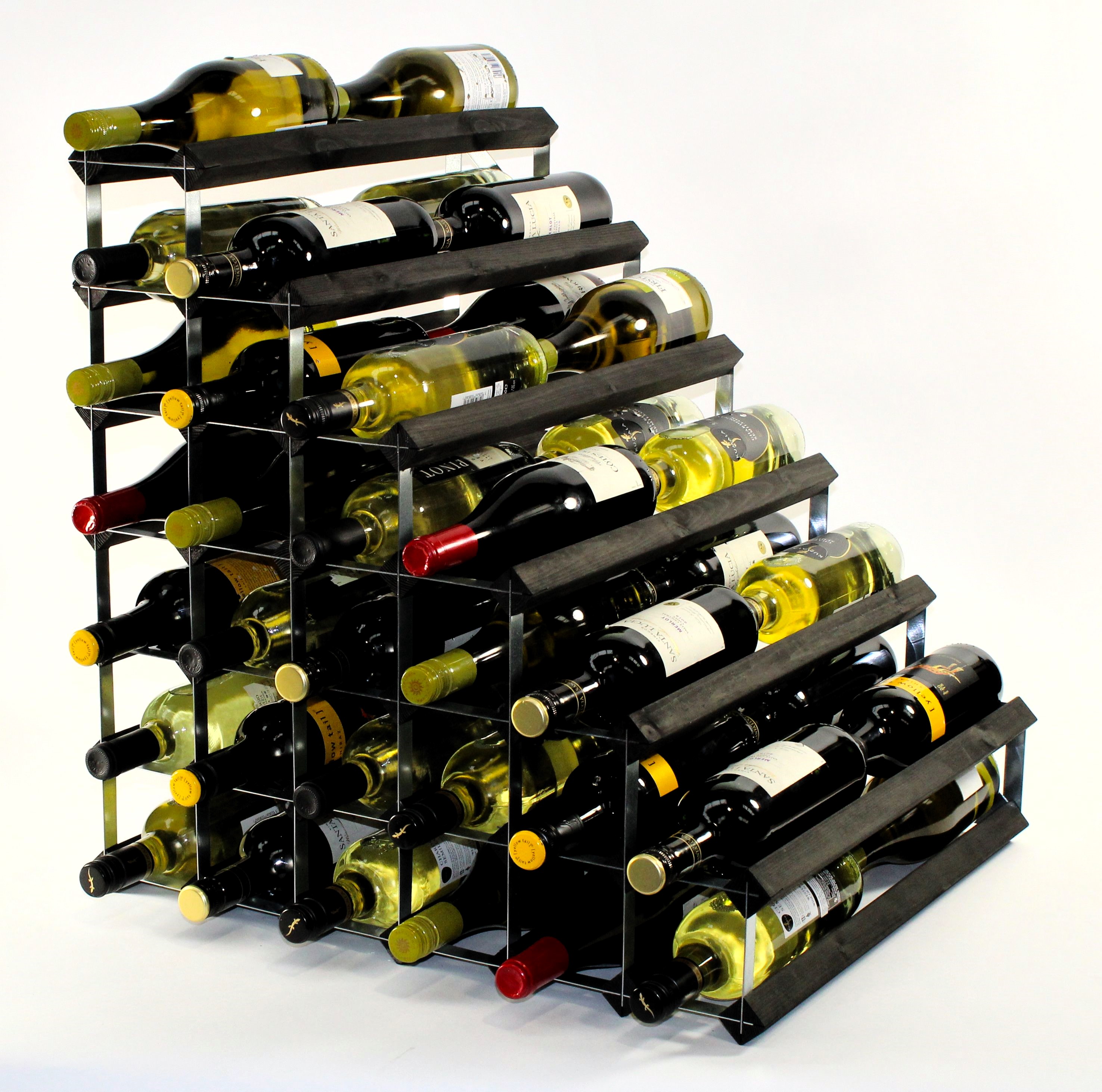 Double depth 54 bottle understairs wine rack - Black stain wood - Galvanised metal