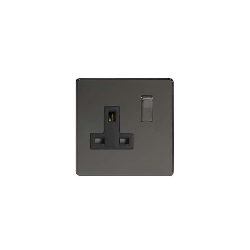 Varilight Screw Less Iridium 1G 13A Switched Socket Black