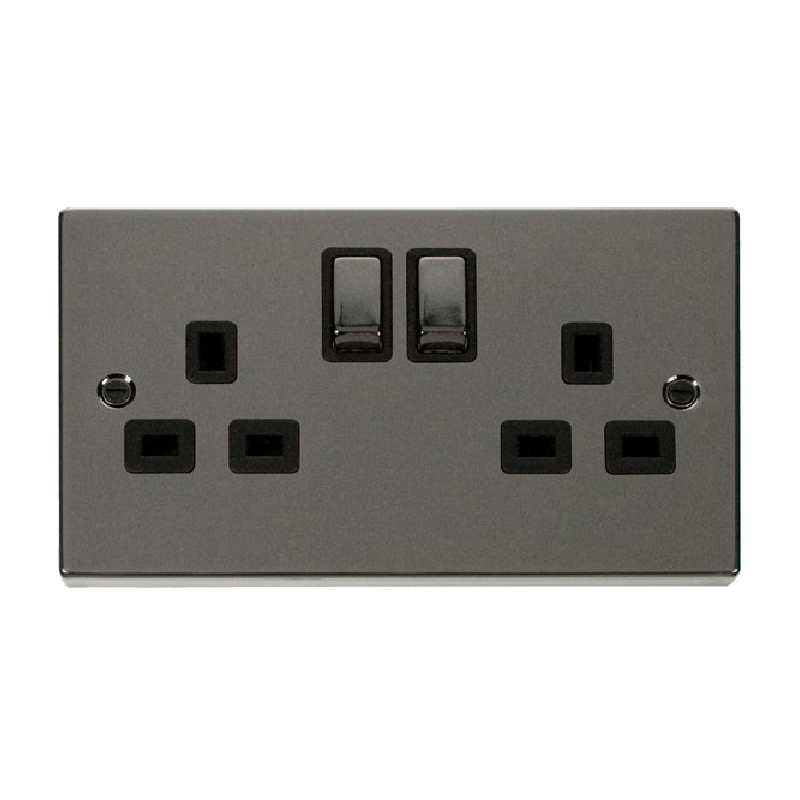 Click Deco 2 Gang 13A DP 'Ingot' Switched Socket Outlet (Twin Earth) Black Nickel Insert Black