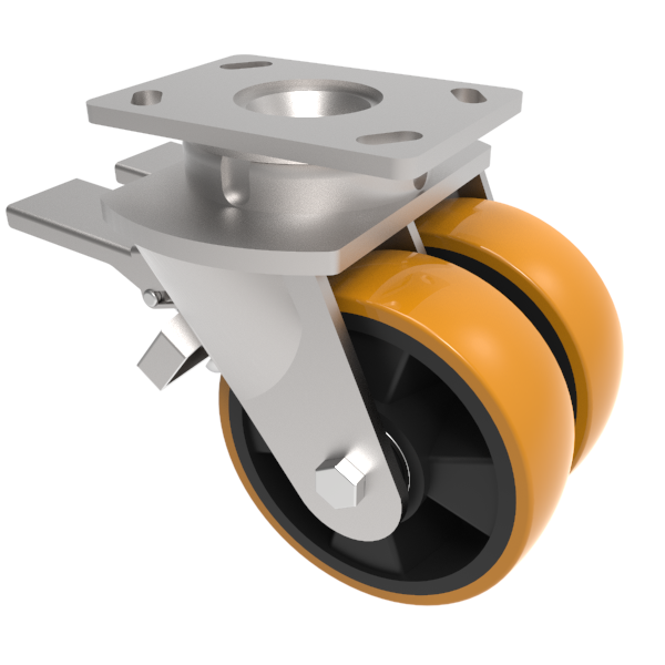 Polyurethane Nylon Plate Swivel Castor Brake125mm 800kg Load