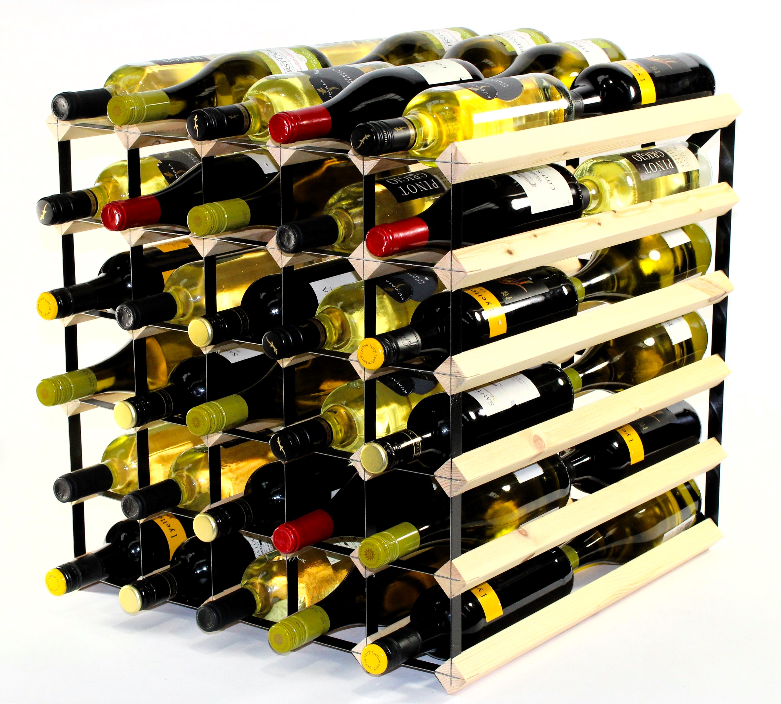 Double depth 60 bottle wine rack - Pine Wood - Black metal