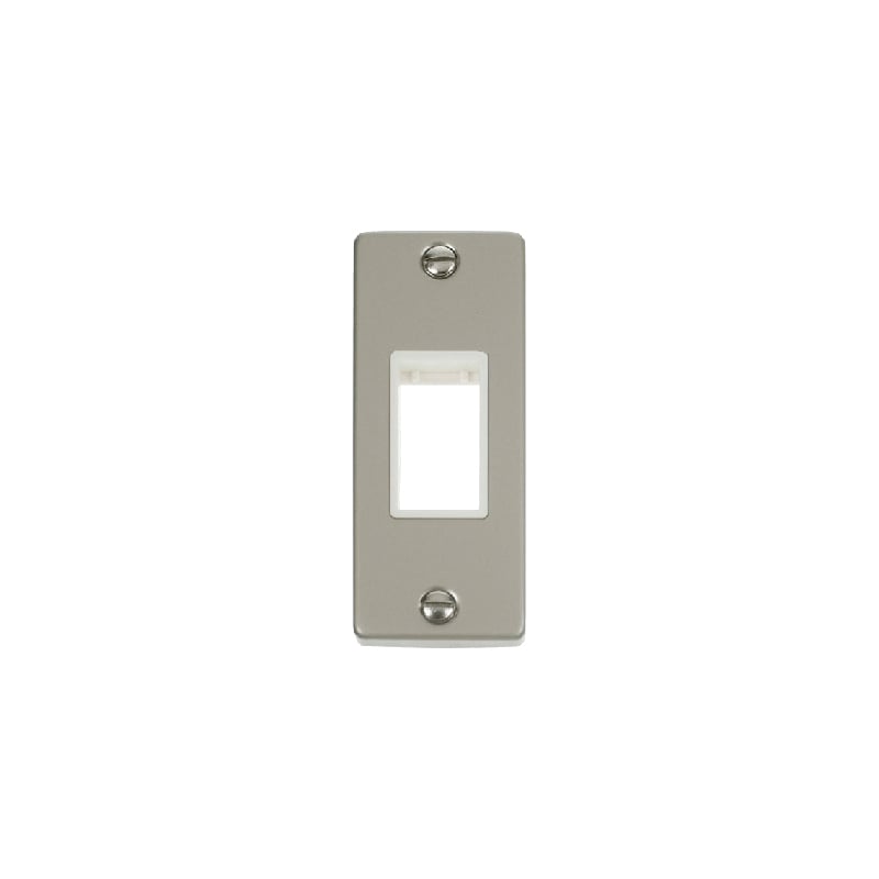 Click Deco 1G MiniGrid Single Aperture Unfurnished Architrave Plate Pearl Nickel White Inserts