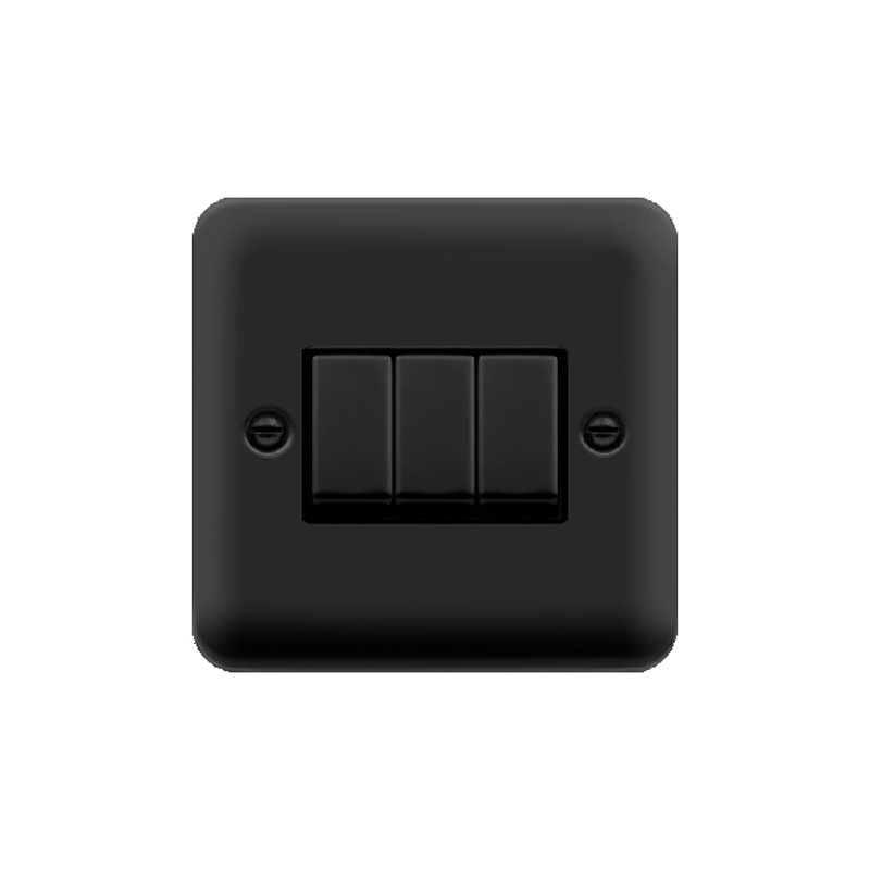 Click Deco Plus 3 Gang Switch Matt Black Black Inserts