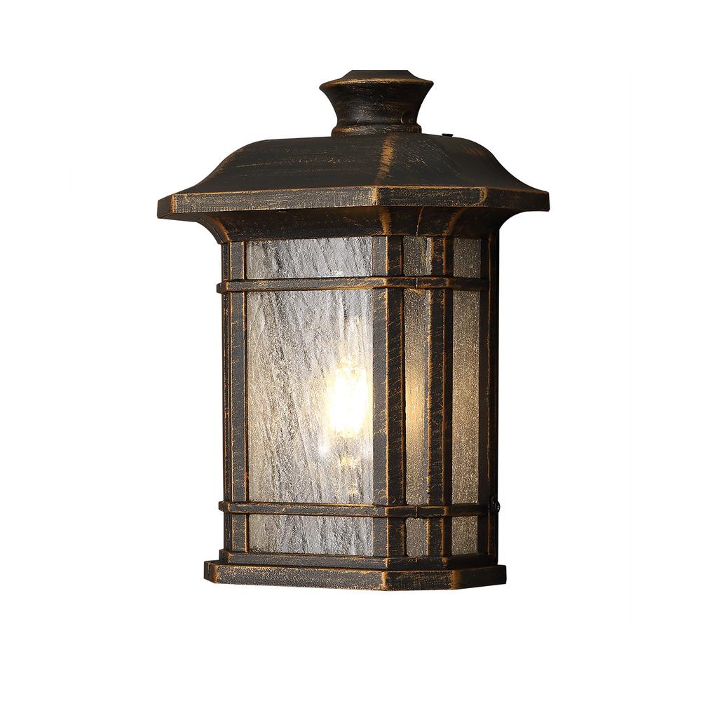 Luxuria Slate Half Wall Light E27 Brushed Black Gold/Seeded Glass IP54