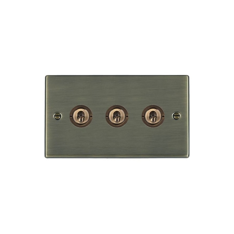 Hamilton Hartland 3 Gang 20AX 2 Way Toggle Switch Antique Brass