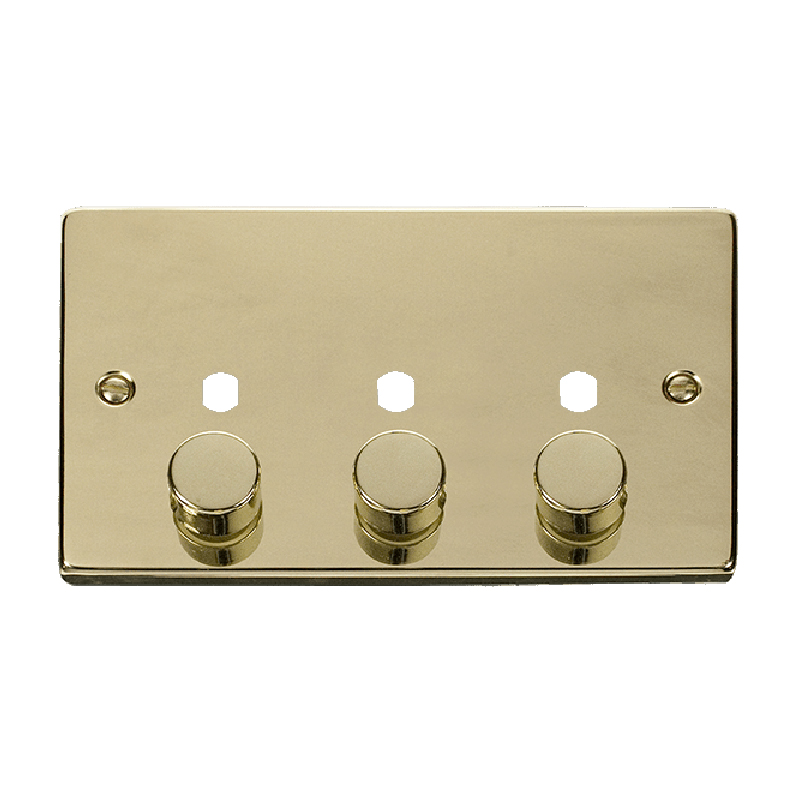 Click Deco 3 Gang Unfurnished Dimmer Plate and Knob (1200W Max) Polished Brass