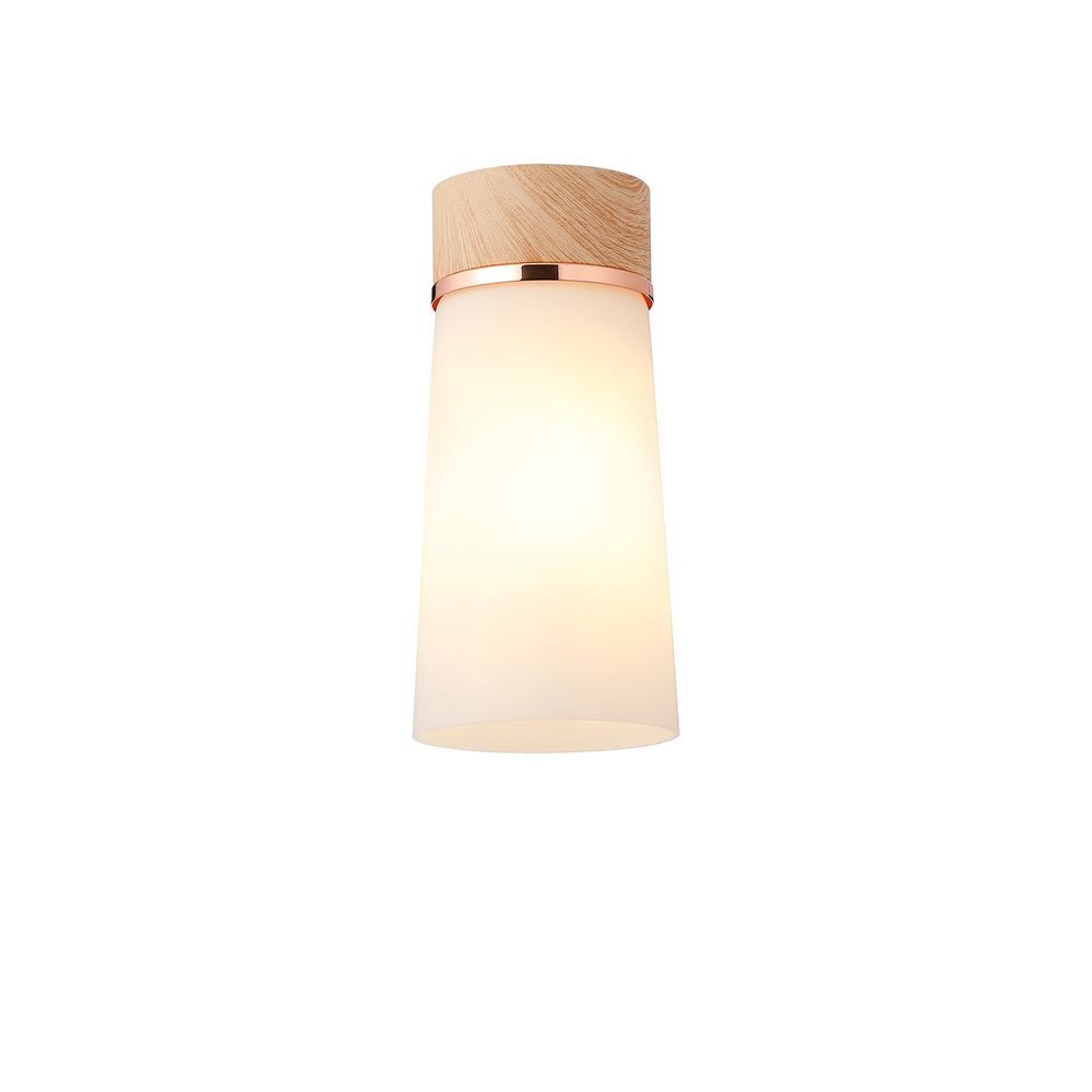 Luxuria Meash 12cm Ceiling Light E27 With Small Opal Cylindrical Cone Glass Teak / Opal / Matt Black