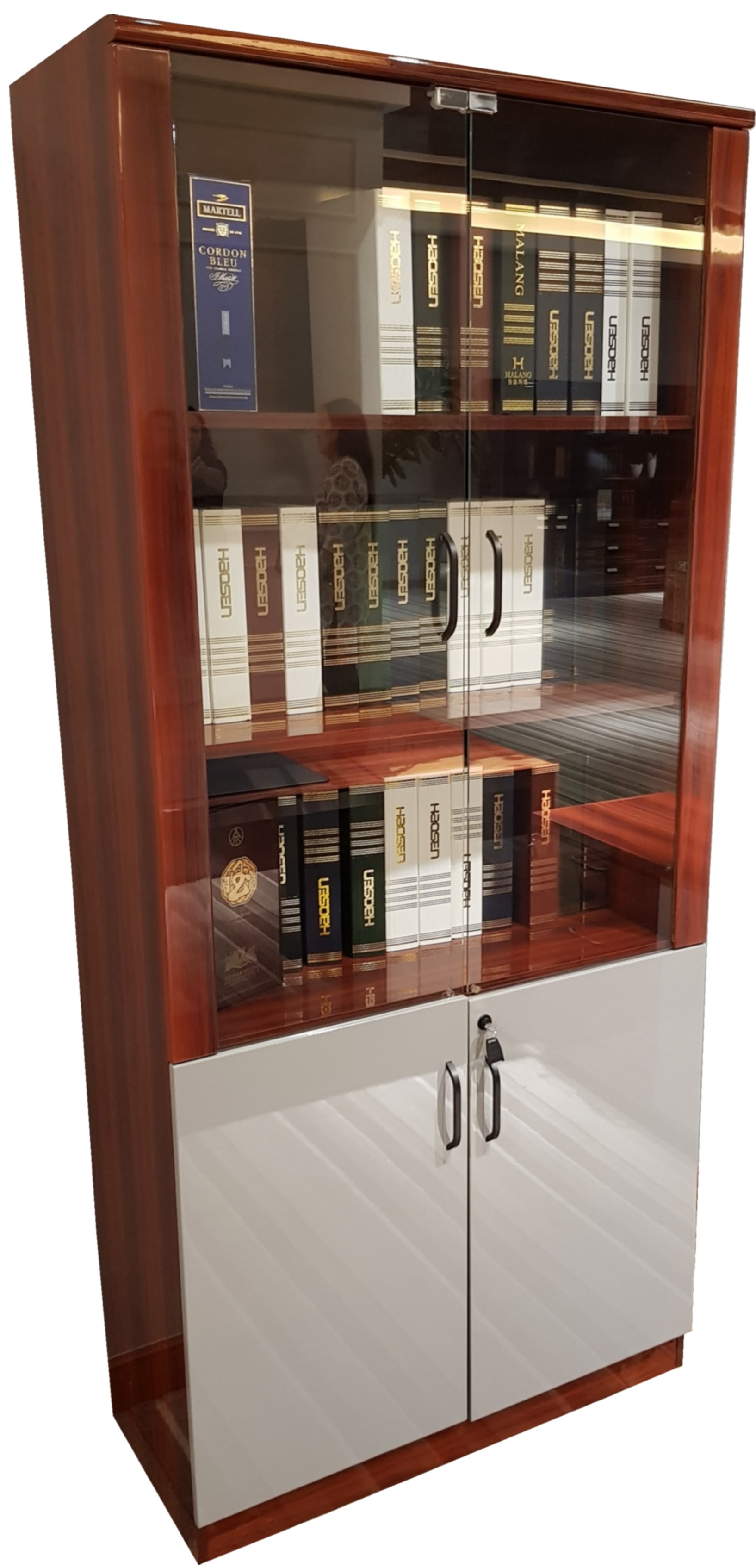 Gloss Mahogany Office Storage Bookcase In High Lacquer DES-0950A Huddersfield