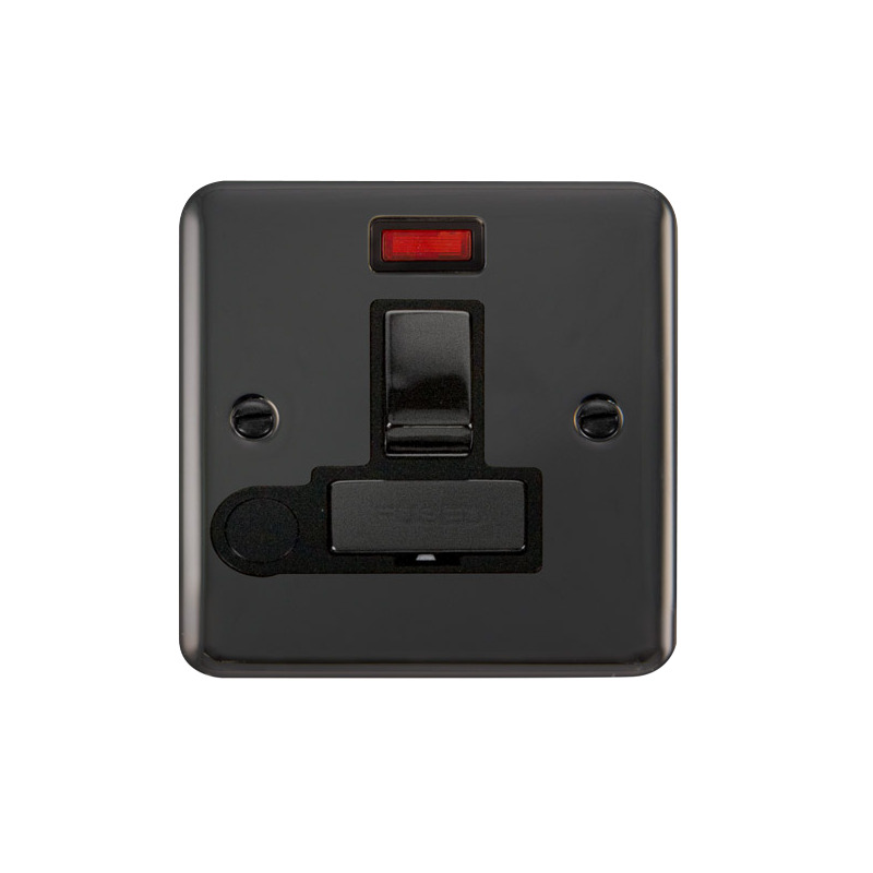 Click Deco Plus Switched Fused Spur Black Nickel Black Inserts Neon Light + Flex Outlet