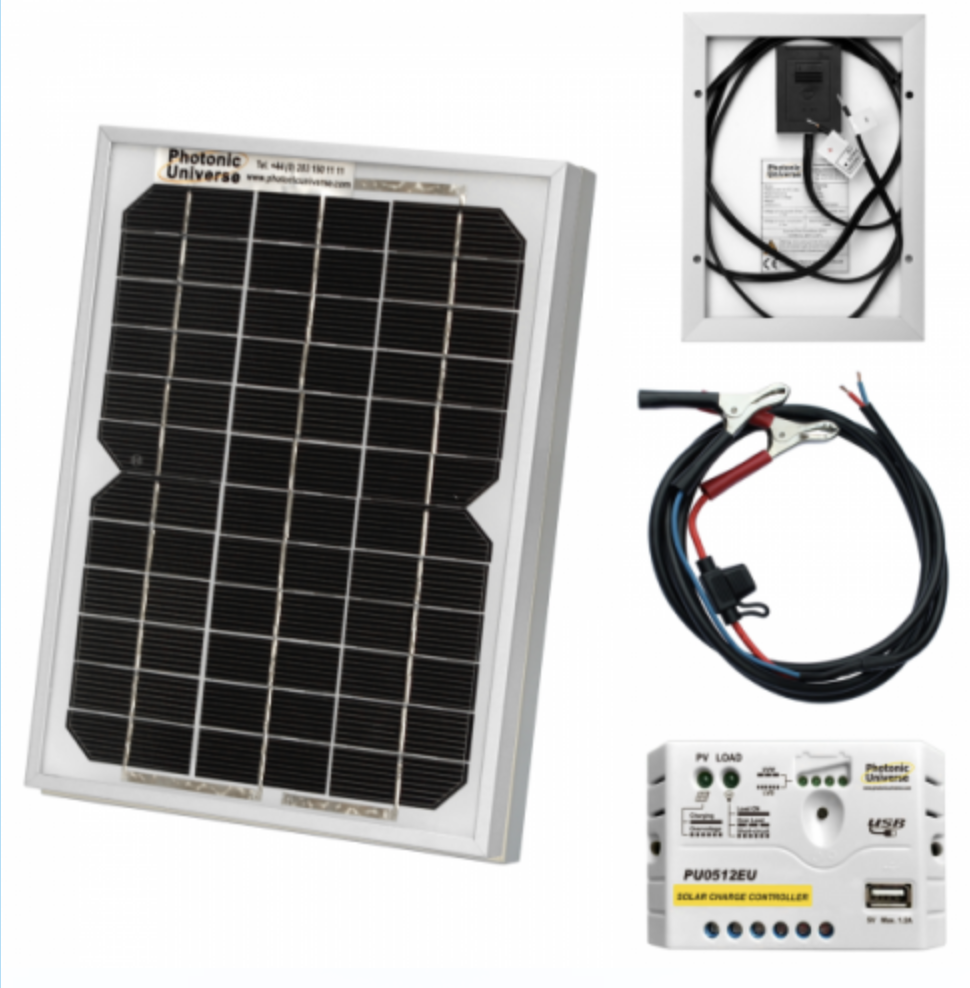5W 12V Solar Trickle Charging Kit With 5A Solar Controller And Battery Cable With Crocodile Clips