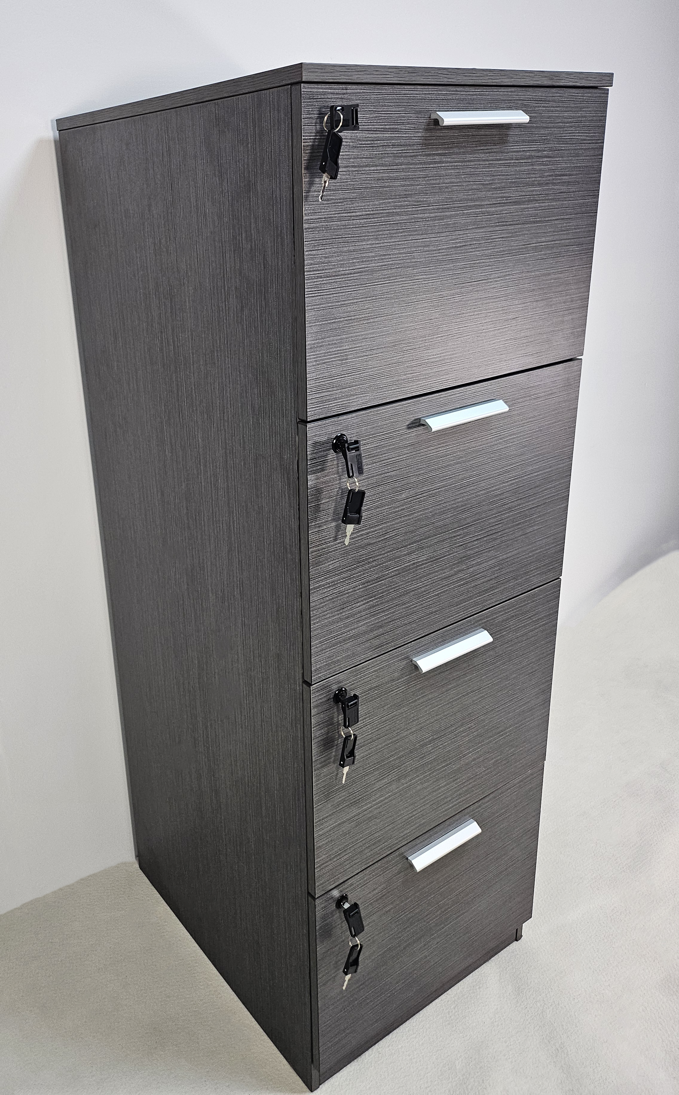 Suppliers Of Quality Modern Grey Oak Four Drawer Filing Cabinet - A4 Foolscap Suspension Files - DGWK-AB84 UK