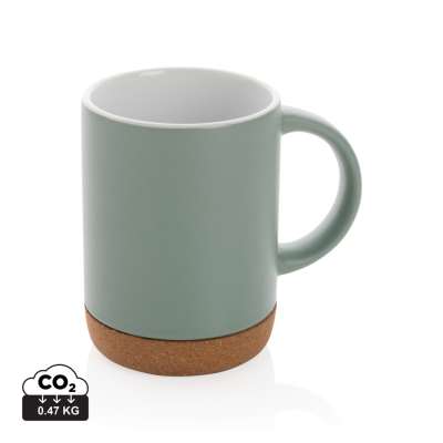 CERAMIC POTTERY MUG with Cork Base in Green.