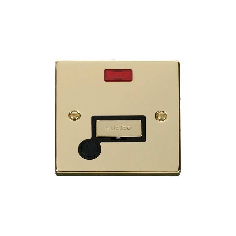 Click Deco 13A Fused 'Ingot' Connection Unit With Flex Outlet & Neon Polished Brass Insert Black