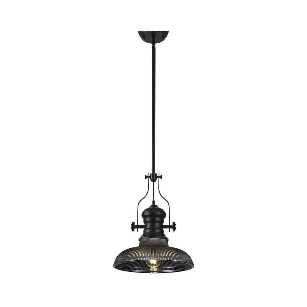 Luxuria Serena Pendant Light E27 With 30cm Round Glass Shade Matt Black/Smoked