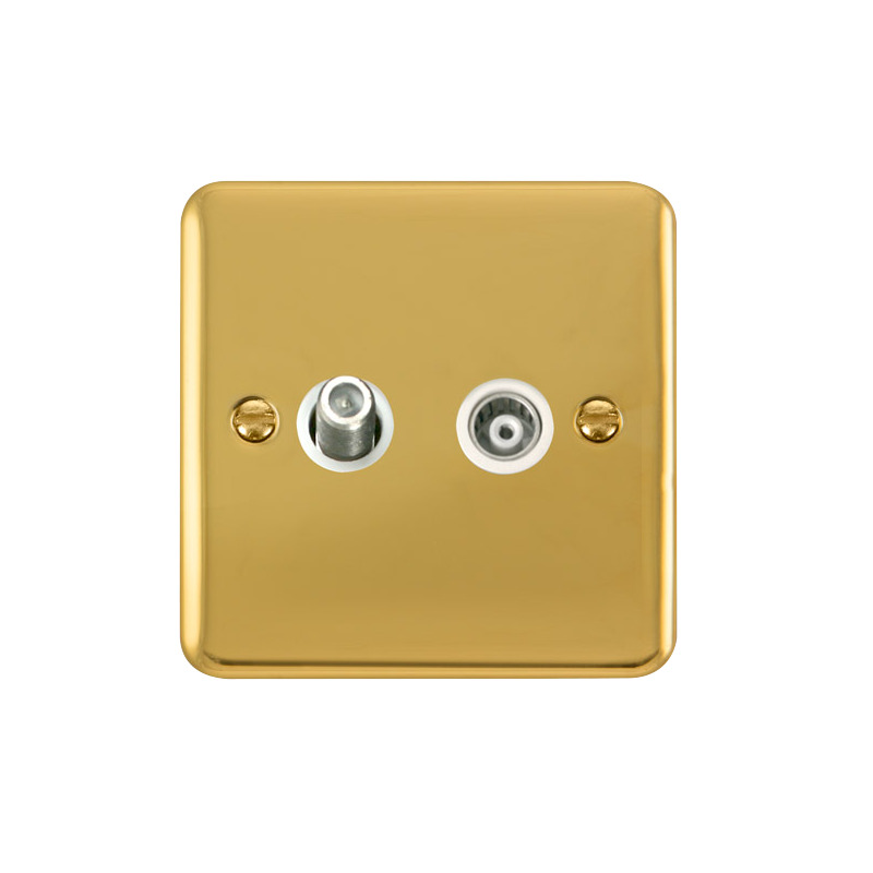 Click Deco Plus Twin Isolated Satellite & Isolated Coaxial Outlet Polished Brass White Inserts