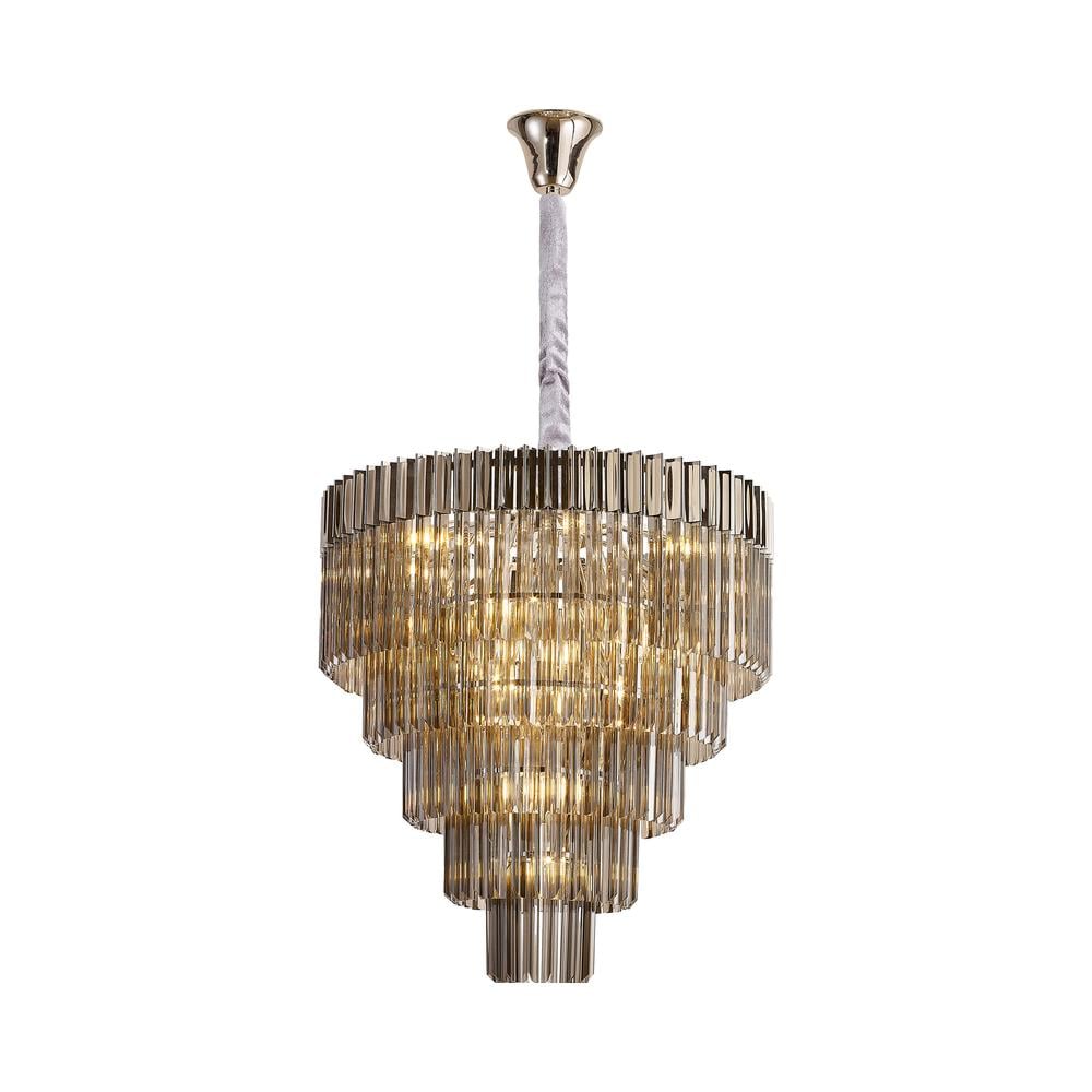 Luxuria Osiris 80cm Pendant Round 5 Tier 19 Light E14 Polished Nickel / Smoke Sculpted Glass