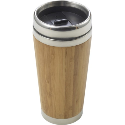 THE BRAXTED - BAMBOO DOUBLE WALLED TRAVEL MUG (400 ML) in Brown.