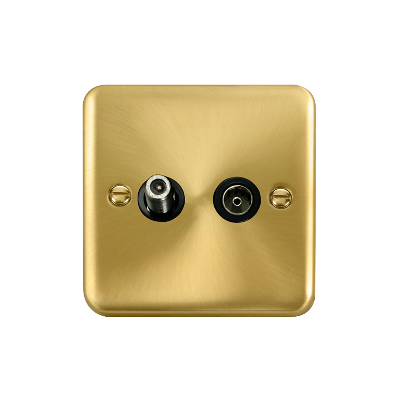 Click Deco Plus Twin Non-Isolated Satellite & Non-Isolated Coaxial Outlet Satin Brass Black Inserts