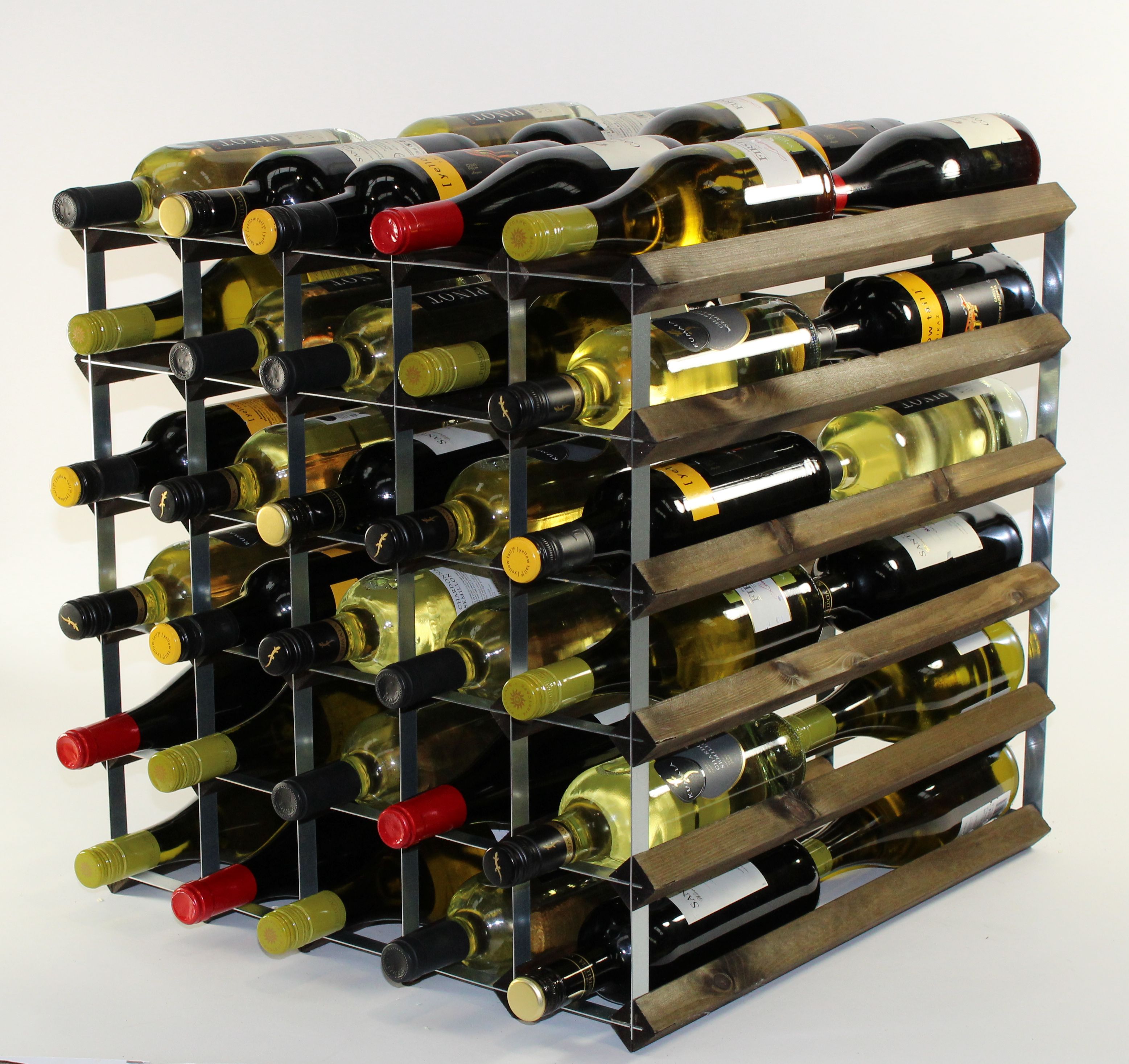 Double depth 60 bottle wine rack - Dark Oak stain wood - Galvanised metal