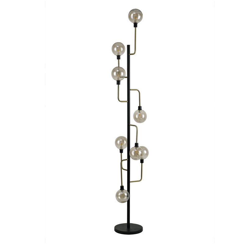 Luxuria Casablanca Floor Lamp 8 Light G9 Matt Black/Antique Brass/Cognac Glass