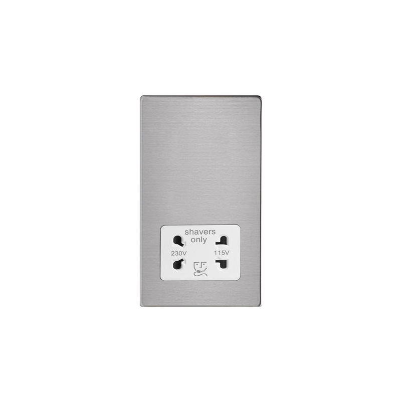 Varilight Screw Less Brushed Steel Dual Voltage Shaver Socket White