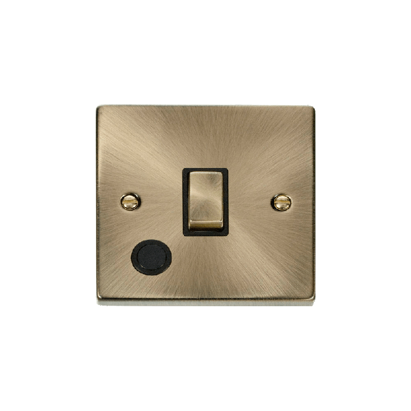 Click Deco 20A 1 Gang DP 'Ingot' Switch With Flex Outlet Antique Brass Insert Black