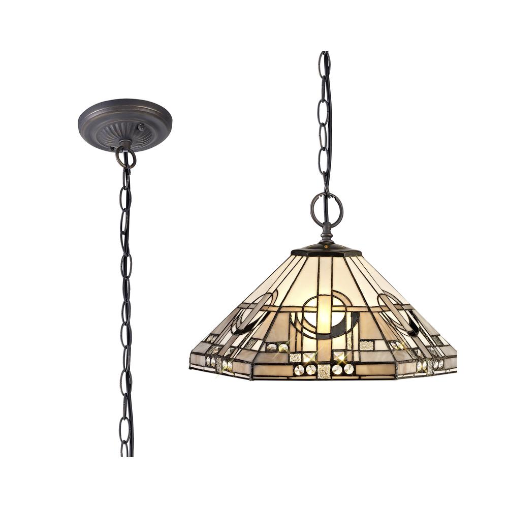 Luxuria Equinox 2 Light Downlighter Pendant E27 With 40cm Tiffany Shade White/Grey/Black/Clear Crystal/Aged Antique Brass