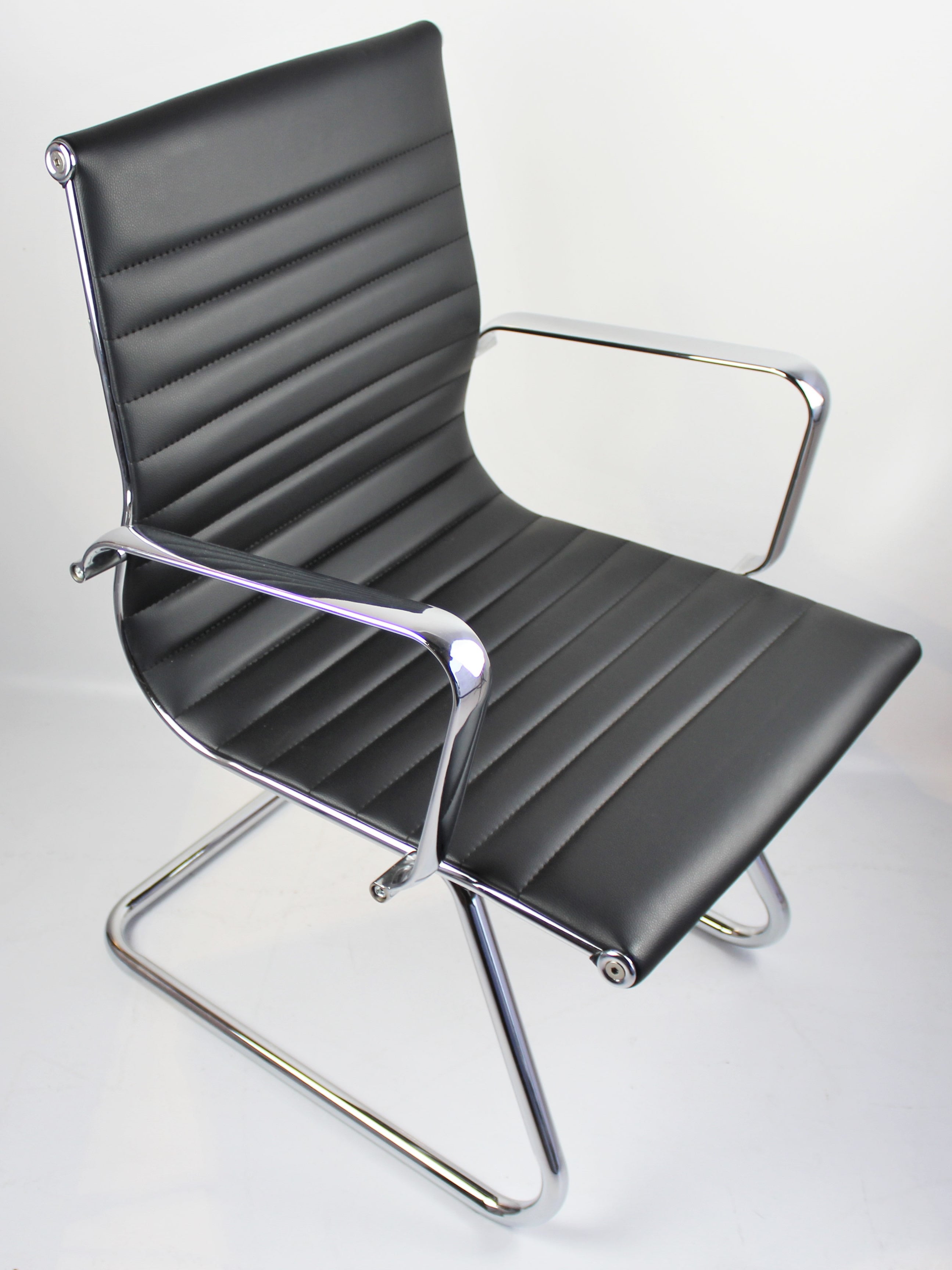 Contemporary Eames-Style Cantilever Visitor Chair in Black Leather - HB-E13 North Yourkshire